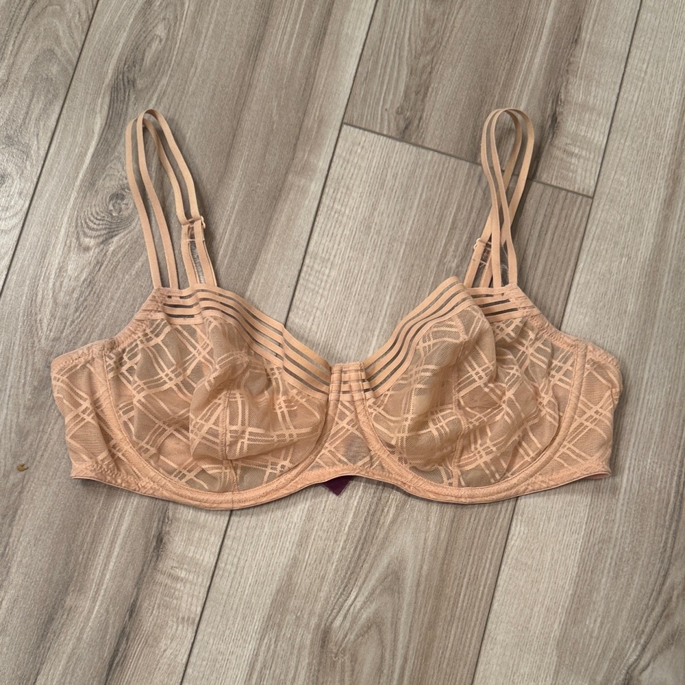Adore Me Sheer Geometric Lace Underwire Bra in Nude - 42C